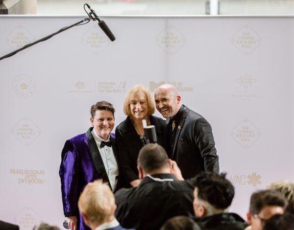 Ro Allen, Brenda Appleton and Tristan Meecham on the red carpet. Image by Bryony Jackson.